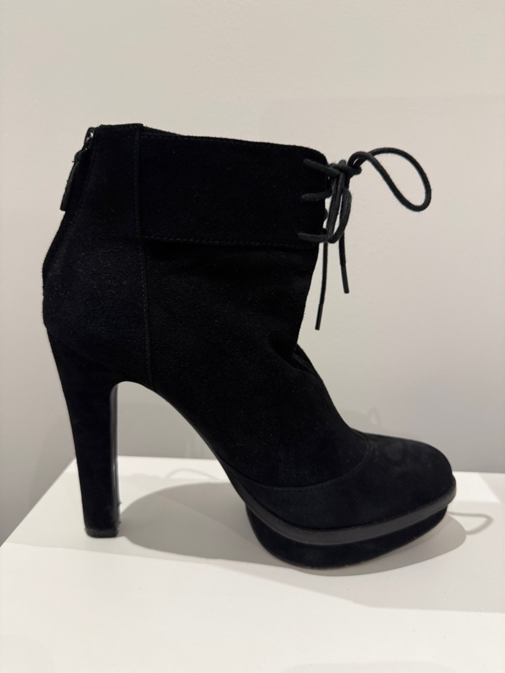 Elizabeth and James Black Suede Lace-Up Platform Ankle Boots